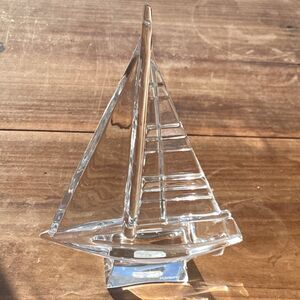 Vtg JG Durand France Lead Crystal Sail Boat Sculpture Figurine Nautical 8.5"